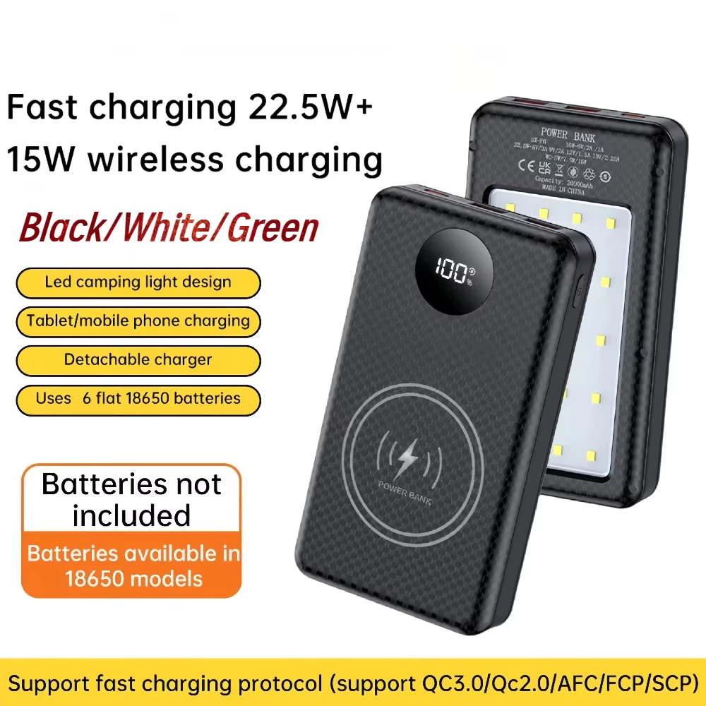 6*18650 Power Bank กล่องแบตเตอรี่แบบพกพา 37.5W Dual USB Type C ชาร์จเชลล์ทํางานสมาร์ทโฟนทั้งหมด 18650 แบตเตอรี่กรณี DIY thumbnail 4