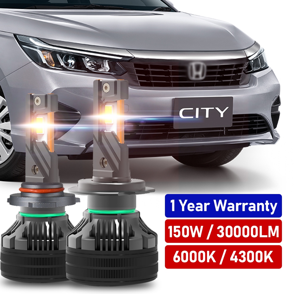 TUFFOO 1 คู่ LED ไฟหน้าหลอดไฟสําหรับ Honda City  (ปี 2021-2025) 1.0 Turbo/S/SV /Hb/ hatchback ไฟต่ำ H7 / ไฟสูง 9005 - 6000K สีขาว / 4300K