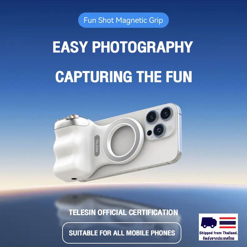 TELESIN phone tripod  MagSafe Bluetooth Smartphone Grip ด้ามจับมือถือ/ ที่จับโทรศัพท์ รีโมทบลูทูธ ถ่ายภาพ ไลฟ์สด MFI ได้รับการรับรองใช้ได้กับโทรศัพท์มือถือการถ่ายภาพจับยิงไร้สายบลูทูธรีโมทคอนโทรลช่วยซูมการถ่ายภาพ