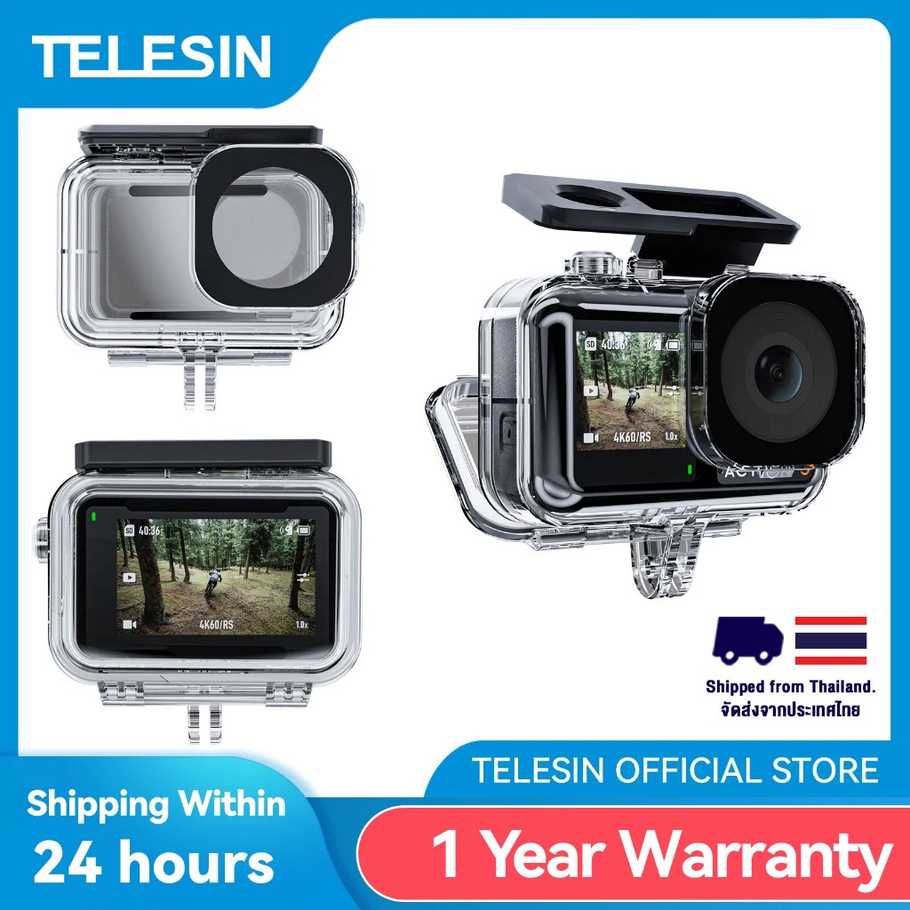 Telesin เคสกันน้ำ DJI Osmo Action 3 / 4 / 5 Pro ดำน้ำลึกได้ 45 เมตร Waterproof Case For DJI Action อุปกรณ์เสริมสําหรับกล้อง