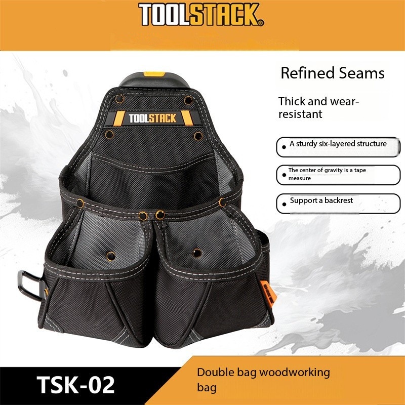 Toolstack TSK-02 Quick แขวนกระเป๋าเครื่องมือ Double Woodwork Bag กระเป๋าเครื่องมือ Multi-function ความจุขนาดใหญ่ Professional