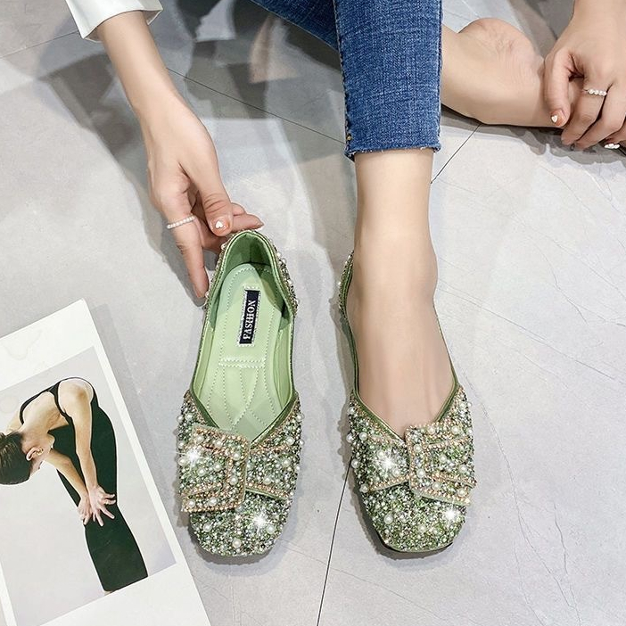 รองเท้าแฟรี่คอร์หวาน แมรี่ เจน | หัวเหลี่ยมประดับมุก | กันลื่นใส่สบายสําหรับ Date & Party