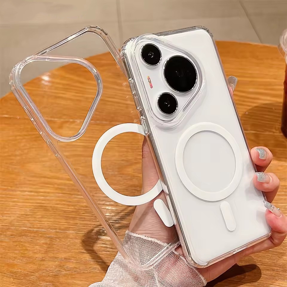 แม่เหล็กโปร่งใสสําหรับ Huawei Mate 80 Pro Max 60 Pura 80 Ultra 70 Pro P80 Pro + 5G กรณีไร้สายชาร์จกันกระแทกใส