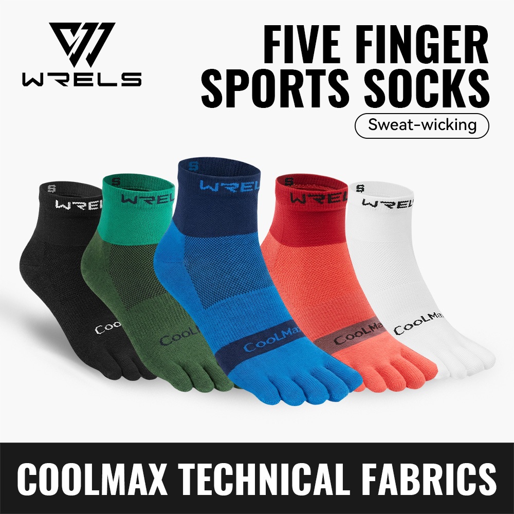 WELS Athletics Breathable ถุงเท้าห้านิ้ว Quick-Drying และ Sweat-Wiking ถุงเท้าวิ่งกลางลูกวัว WZ1032