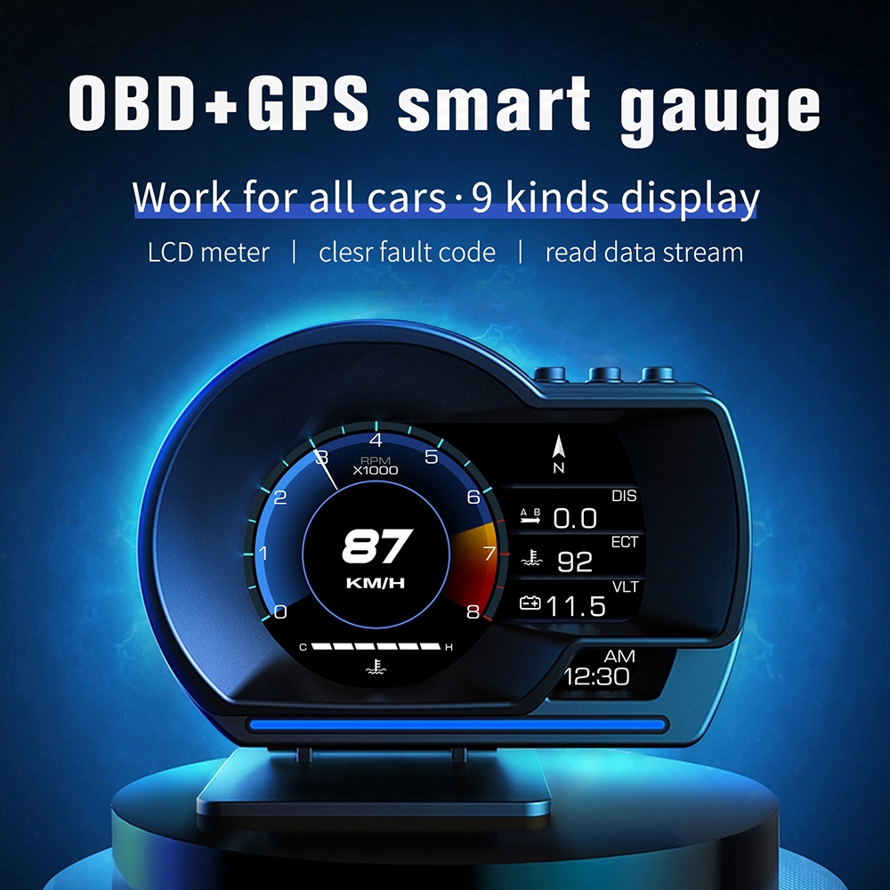 P6 HUD Head-Up Display OBD2 + GPS Dual System 3.5 นิ้ว LCD รถ Smart Gauge Plug & Play 100 + ข้อมูลจอแสดงผลความเร็วนาฬิกาปลุกการวินิจฉัยความผิดพลาดสําหรับรถยนต์หลังจาก 2008 เบนซิน