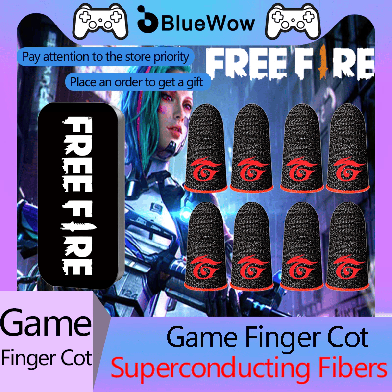Bluewow Exclusive - ถุงมือเล่นเกม ไฟเบอร์ สีเงิน โลโก้ Ga.re.na สีแดง ป้องกันเหงื่อ สําหรับเล่นเกม Free.Fire