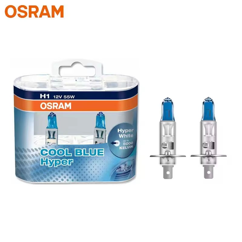 OSRAM H1 12V 55W Cool Blue Hyper Halogen ไฟหน้ารถ Beam 5300K หลอดไฟสีขาว 62150CBH(1 คู่)