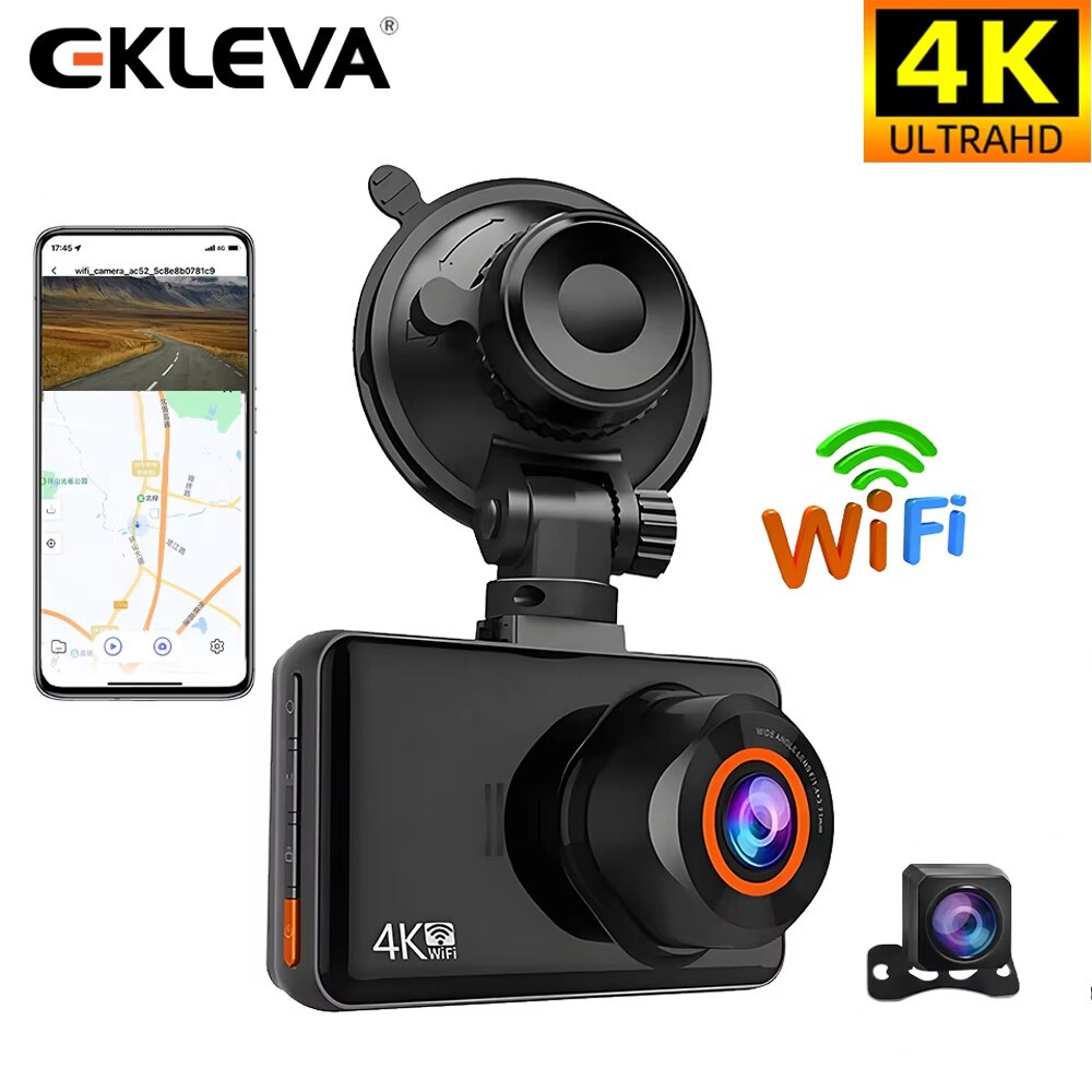 EKLEVA 4K เครื่องบันทึกการขับขี่ด้านหน้าและด้านหลังเลนส์คู่รองรับ WiFi night vision Dash Cam