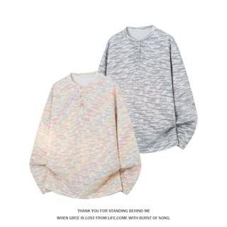 เสื้อยืดแขนยาวคอปกเฮนรี่ สีสันสดใสมัดย้อม สำหรับผู้ชาย ดีไซน…