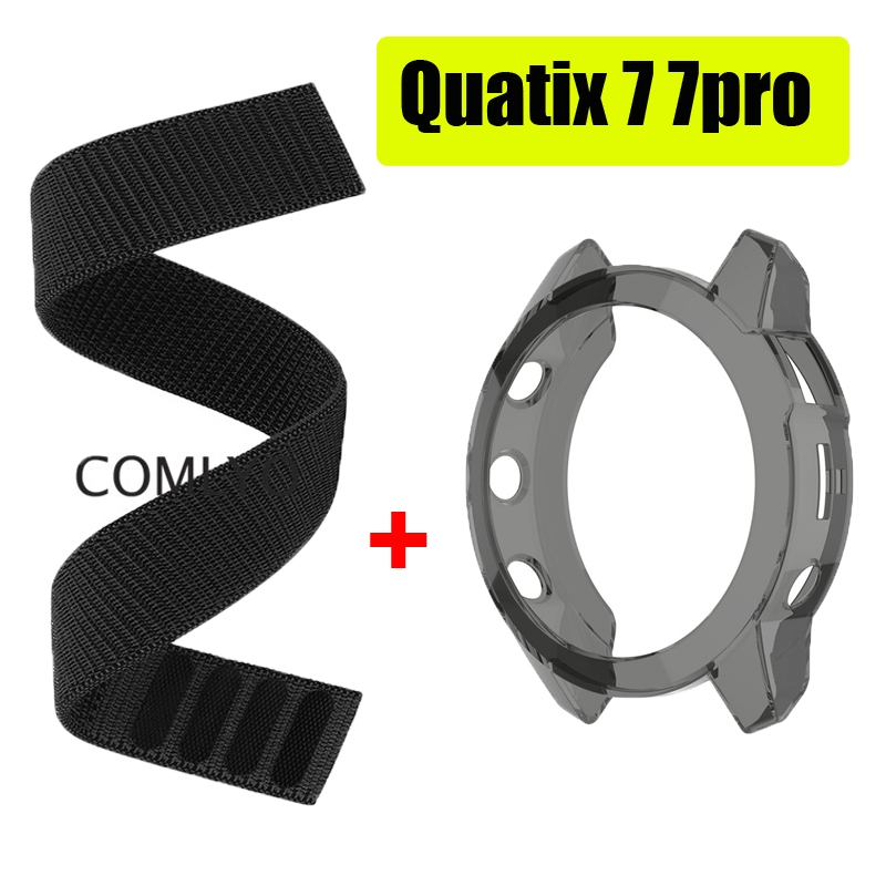 สําหรับ Garmin quatix 7 Pro กรณีสมาร์ทนาฬิกากันชนป้องกัน TPU ครึ่งฝาครอบสายรัดไนลอน Loop Band ฝุ่นปล