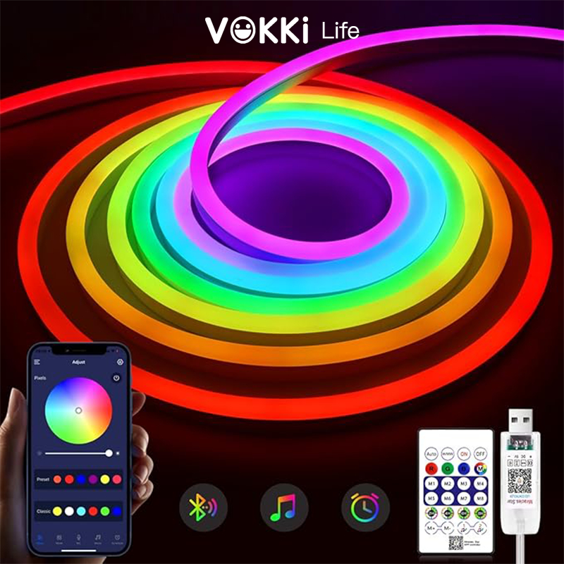 Neon แถบไฟ RGBIC 🌈 210 โหมดไฟสุดว้าว! ควบคุมผ่านรีโมท/แอปมือถือ USB เปลี่ยนสีได้หลากหลาย สร้างบรรยากาศคริสต์มาส 🎄✨