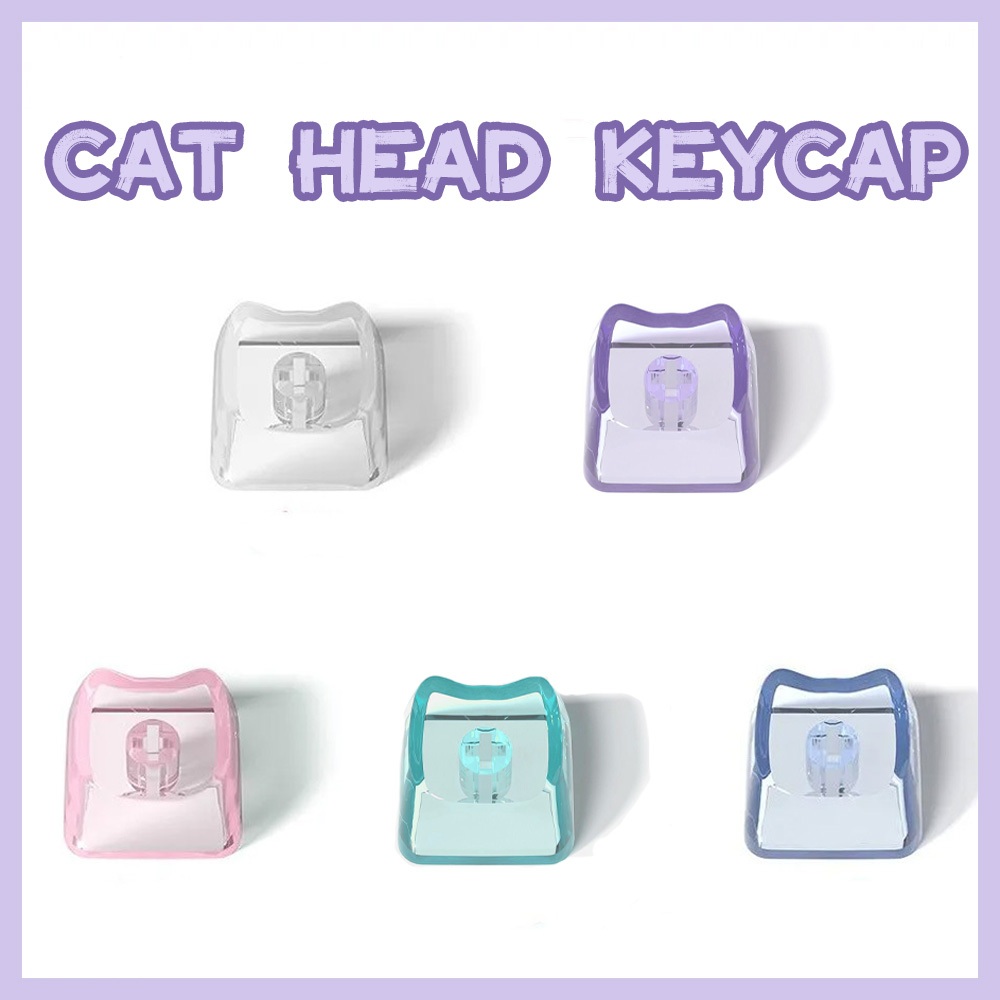 MAIMOOO 5 ชิ้น Cat Keycaps MAO โปรไฟล์ PC โปร่งแสง Keycaps DIY สร้างสรรค์น่ารักส่งแสงสีดําสีฟ้าสีม่วงสีชมพู Cat Head Keycaps