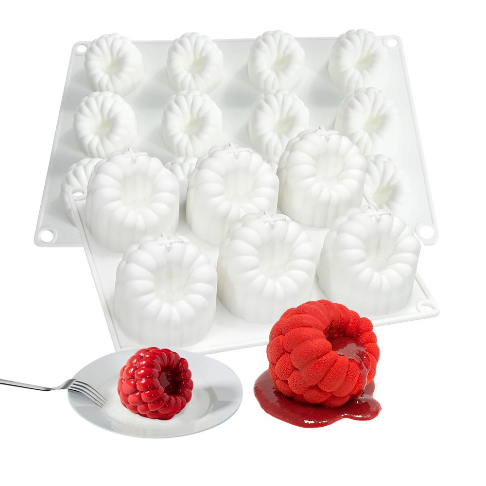 6/12/24 ช่องขนาดใหญ่ Raspberry Mousse แม่พิมพ์เค้ก 3D Raspberry ช็อกโกแลตซิลิโคนแม่พิมพ์ผลไม้เทียนแม่พิมพ์ DIY แม่พิมพ์อบ-**-