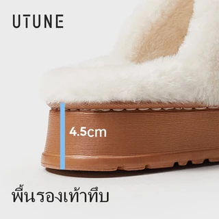 UTUNE รองเท้าผู้หญิงพื้นหนา ผ้าฝ้าย ใส่สบาย กันหนาว สไตล์วินเทจ กันลื่น สำหรับฤดูหนาว ใส่ในบ้าน