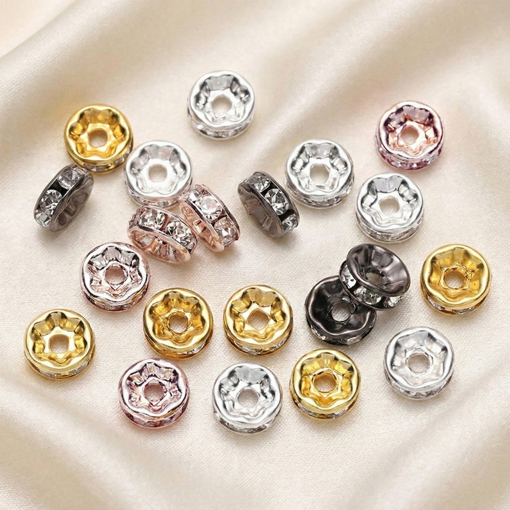 50 ชิ้น/ลอต ลูกปัดคริสตัล ทรงหลวม สีทอง เงิน ลูกปัดคั่น 4 6 8 10 มม. สำหรับเครื่องประดับ DIY อุปกรณ์เสริม