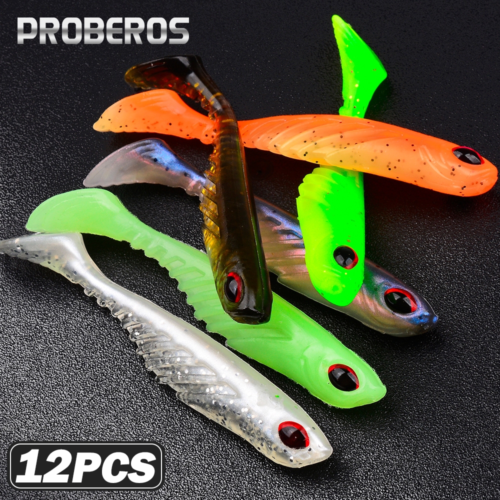PROBEROS ตาหมุนด้าย 3D 12 ชิ้น ขนาด 7 ซม. พลายน้ำสมจริง สำหรับเบสตกปลา