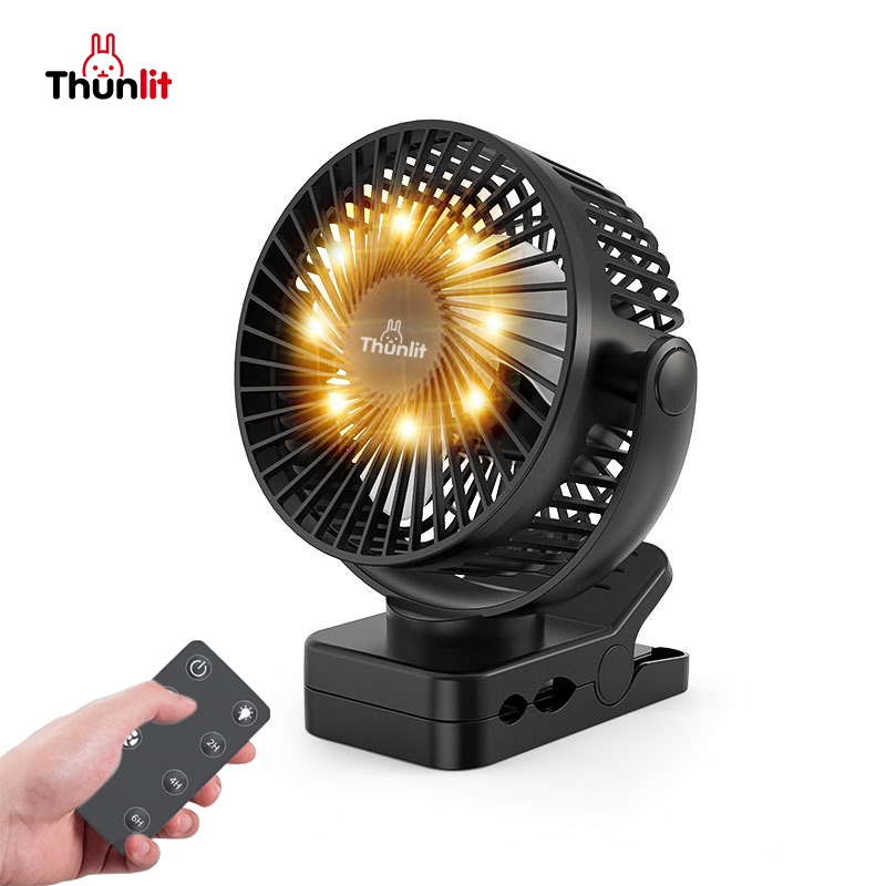 ทูนไลท์ พัดลมคลิปขนาดใหญ่สีดํา12000มิลลิแอมป์ชั่วโมงสั่นพัดลมควบคุมระยะไกลสําหรับห้องนอนหอพักเต็นท์กลางแจ้ง
