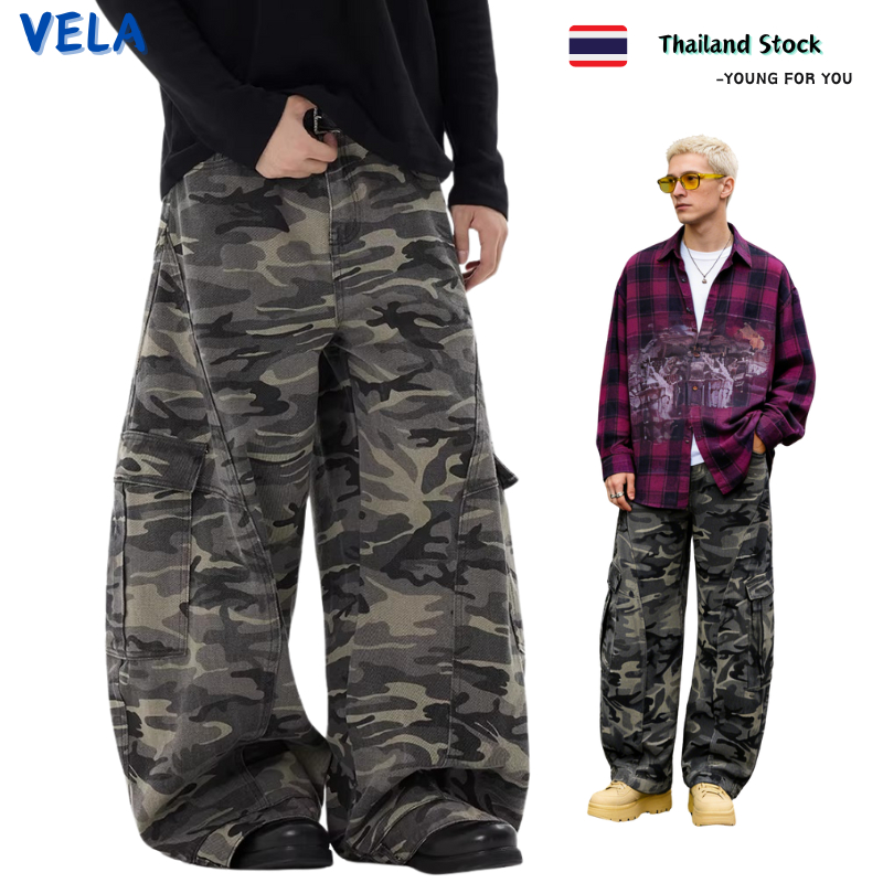 VELA-กางเกงคาร์โก้ลายพรางสําหรับผู้ชาย ย้อนยุค สไตล์อเมริกัน มีหลายกระเป๋าและสวมใส่ง่าย M-3XL