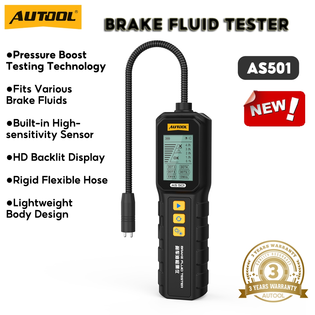 AUTOOL AS501 เครื่องทดสอบน้ํามันเบรกสําหรับ DOT3/DOT4/DOT5/DOT5.1/ENV4/ENV6 พร้อมจอแสดงผล Backlit