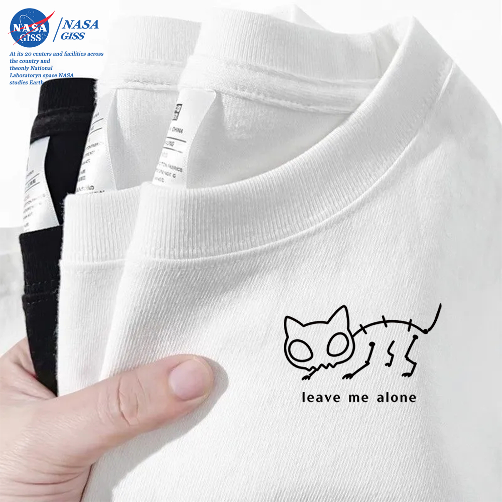 NASA เสื้อยืดชายหญิงแขนสั้น สไตล์ลำลอง summer แมวไลน์ พิมพ์ลาย คอตตอน คอกลม หลวมและระบายอากาศ