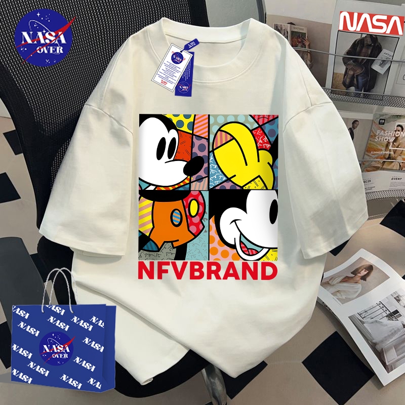 【จัดส่งจากกรุงเทพฯ】 NASA ฤดูร้อน ลายการ์ตูนกราฟฟิตี้   oversize แขนสั้น ยูนิเซ็กส์ American style ลำลอง สีขาว เสื้อYG1474 – โปรปัง