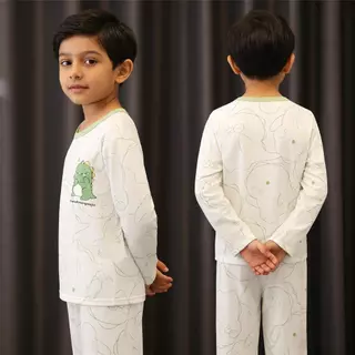 ชุดนอนสไตล์ญี่ปุ่นแขนยาว คอกลม เหมาะสำหรับเด็กชายและเด็กหญิง อายุ 9-10 ปี
