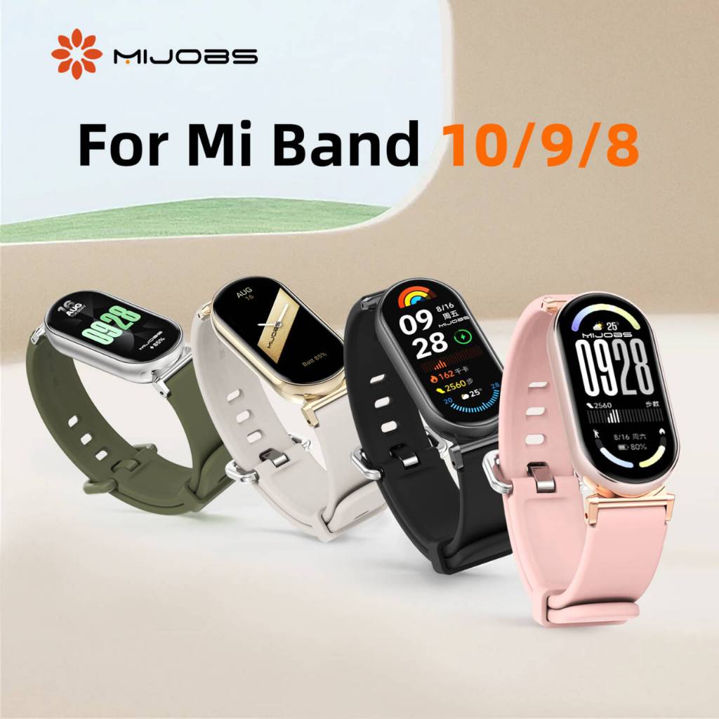 MIJOBS สายรัดซิลิโคน สำหรับ Mi Band 10 9 8 สายรัดข้อมือสำหรับผู้ชายและผู้หญิงพร้อมขั้วต่อโลหะ Ocean สำหรับ Xiaomi Smart Band 9 NFC เวอร์ชันสากล สายนาฬิกาแบบเปลี่ยนได้