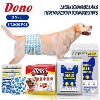 Dono ผ้าอ้อมสุนัขแบบใช้แล้วทิ้งชาย 8/10/20PCS ผ้าอ้อมสุนัขสัตว์เลี้ยง Wraps ผ้าอ้อมสําหรับสุนัขชาย XS SML diaper โอบิ