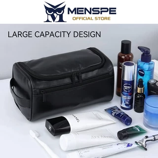 MENSPE กระเป๋าเครื่องสำอางยูนิเซ็กส์ กระเป๋าเครื่องสำอาง PU ขนาดใหญ่ มีช่องแยกสำหรับเครื่องสำอางและผลิตภัณฑ์ดูแลผิว