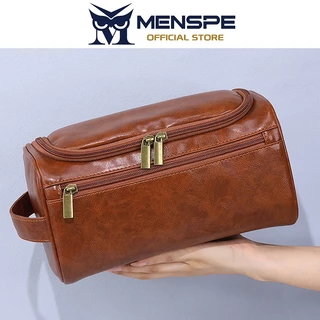 MENSPE กระเป๋าเครื่องสำอางยูนิเซ็กส์ กระเป๋าเครื่องสำอาง PU ขนาดใหญ่ มีช่องแยกสำหรับเครื่องสำอางและผลิตภัณฑ์ดูแลผิว