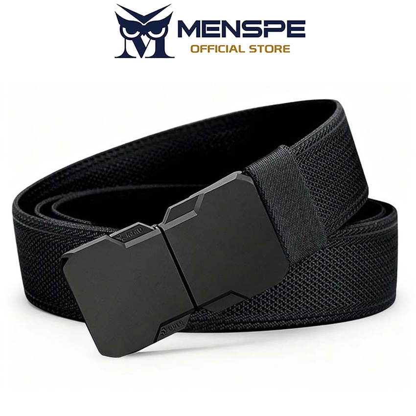 MENSPE เข็มขัดไนลอนยืดหยุ่นสูงของผู้ชายหัวเข็มขัดอัตโนมัติยูทิลิตี้ระบายอากาศได้ 120 ซม. ความยาวปรับได้เข็มขัดทนต่อการขีดข่วน