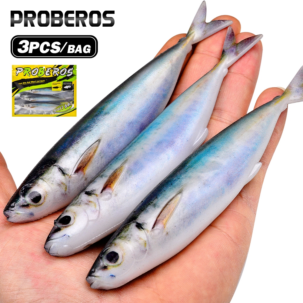 Proberos พลาสติกอ่อน 3 ชิ้น, ส้อมหางนุ่มแบบ Soft Jerkbait Minnow, ขนาด 5.7 นิ้ว/33.3 กรัม เหยื่อปลาว่ายสำหรับตกปลาทะเลจำพวก Bionic Sea ราคาถูก Shopee Lazada