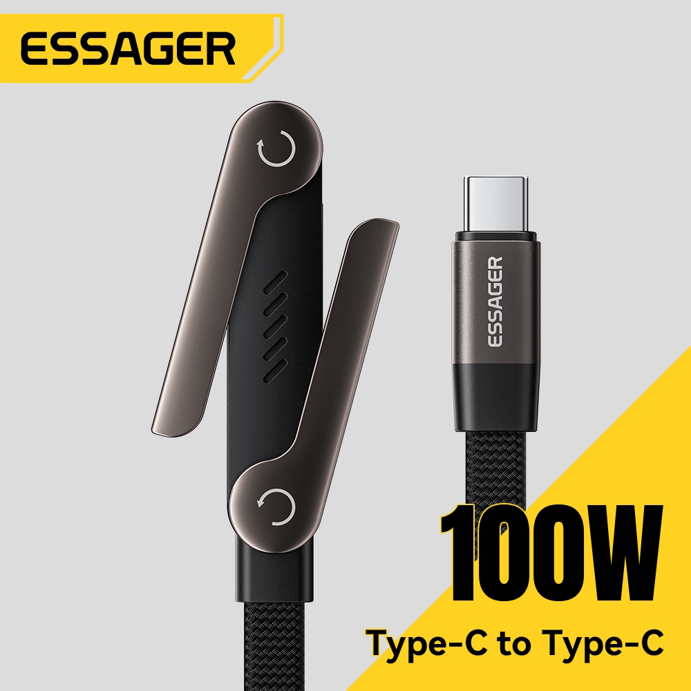 Essager Type C ถึง Type C 100W สายชาร์จ + ขาตั้งโทรศัพท์แนวนอนหรือแนวตั้ง 20V/5A Stand Data Cable
