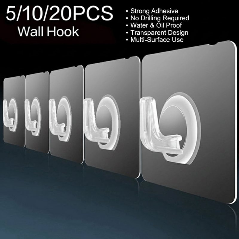 20 ชิ้นโปร่งใส Wall Hook Strong Self กาวประตูแขวนผนังตะขอดูด Heavy โหลด Rack ถ้วย Sucker สําหรับห้องครัวห้องน้ํา