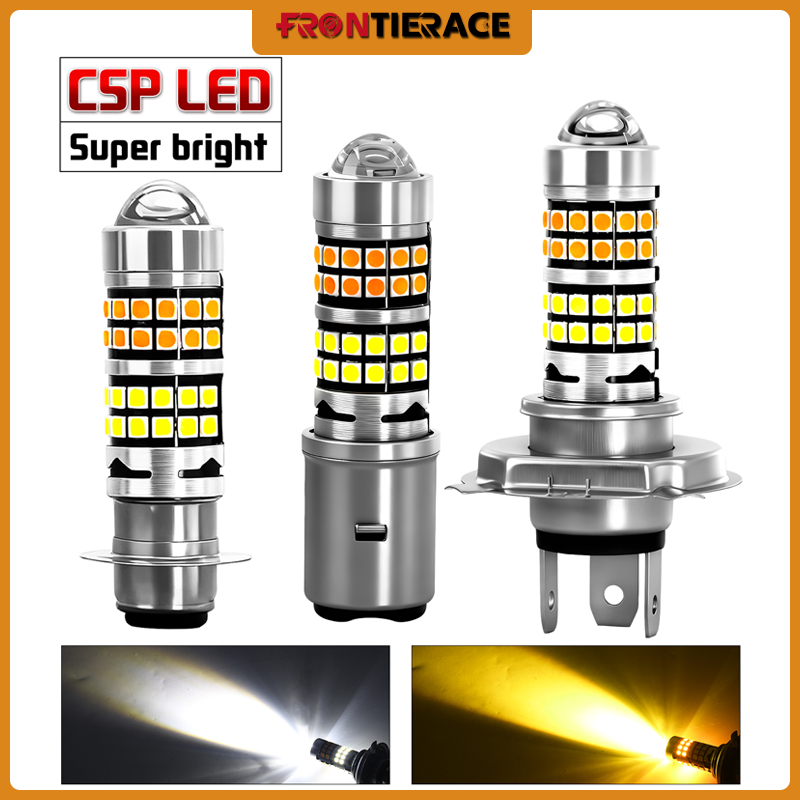FRONTIERACES08 ไฟหน้า LED รถจักรยานยนต์ H4 H6/BA20D P15D/T19 แสงสีขาว + แสงสีเหลือง 60W/12000LM
