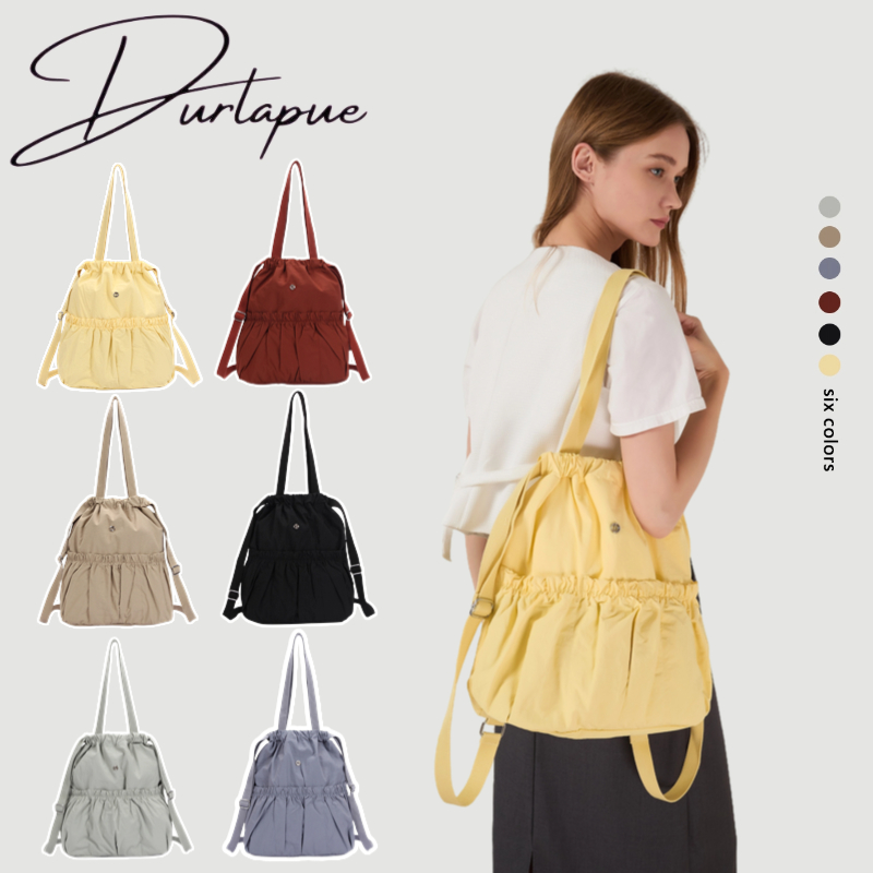 Durlapue-（ฤดูกาลเปิดเทอม ）กระเป๋าถือแฟชั่นมีเชือกผูก จุของได้เยอะ แมตช์ง่าย เหมาะกับนักเรียน วัสดุผ้าใบพกพาสะดวก