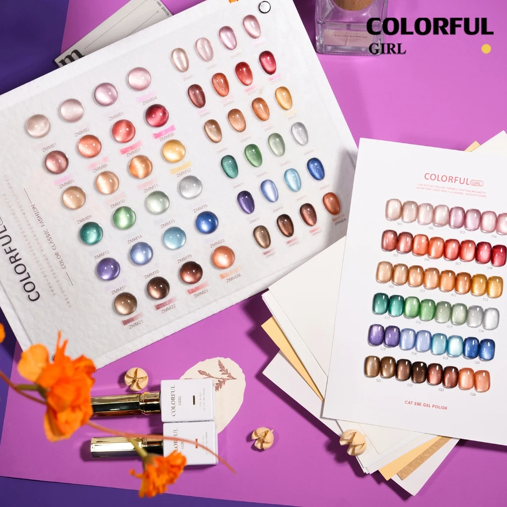 【HOT! พร้อมส่ง】COLORFUL GIRL แคทอายซาติน 24 เฉด สีเจลลูกแก้ววาวสวย จ่ายครั้งเดียวคุ้ม แถมชาร์ทสีฟรี