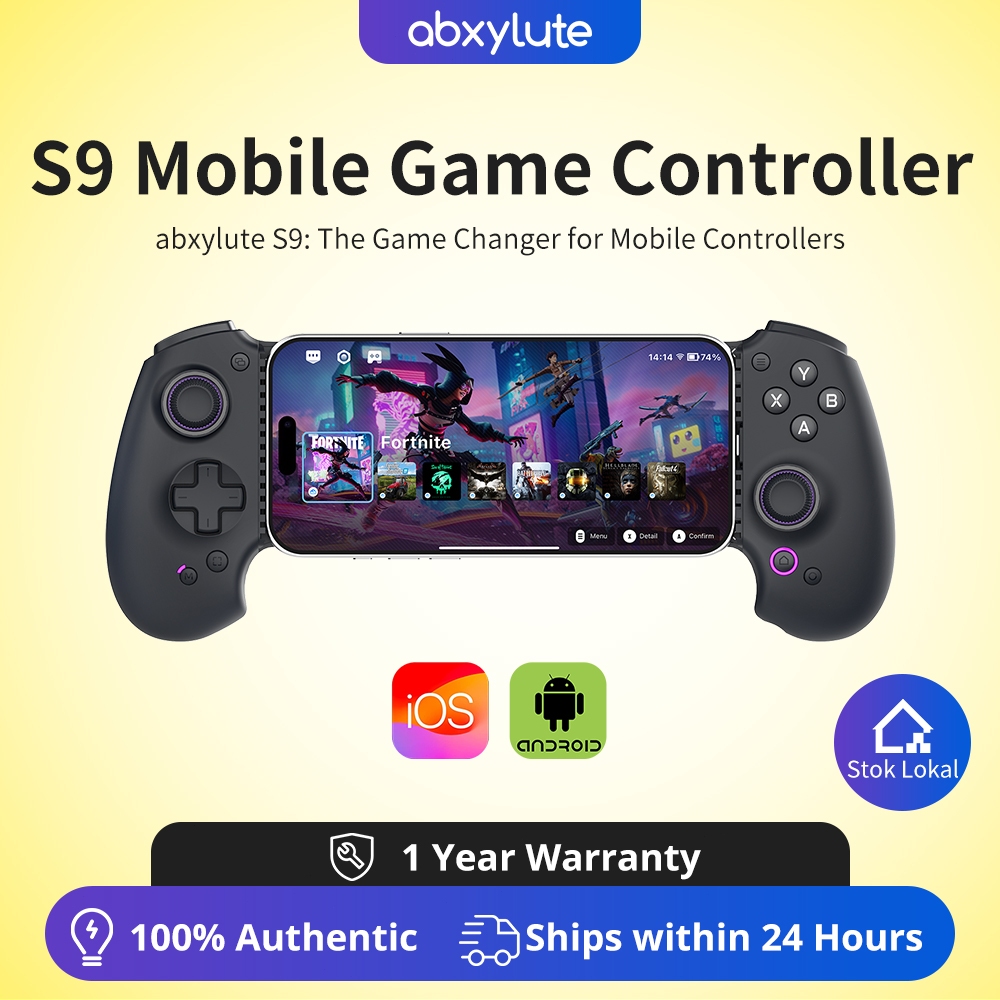 【ของแถมฟรี】abxylute S9 Type-C Mobile Gaming Controller for iPhone/iPad Mini/Android แท็บเล็ต, บลูทูธ