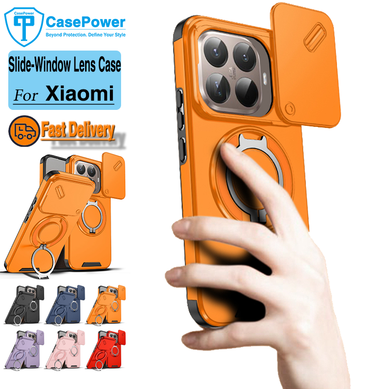 CasePower Slide-Window Case สําหรับ Xiaomi 15T 14T Pro MI 17 Pro Max ทนทานกันกระแทก 360° ขาตั้งและติดรถยนต์แบบแม่เหล็ก