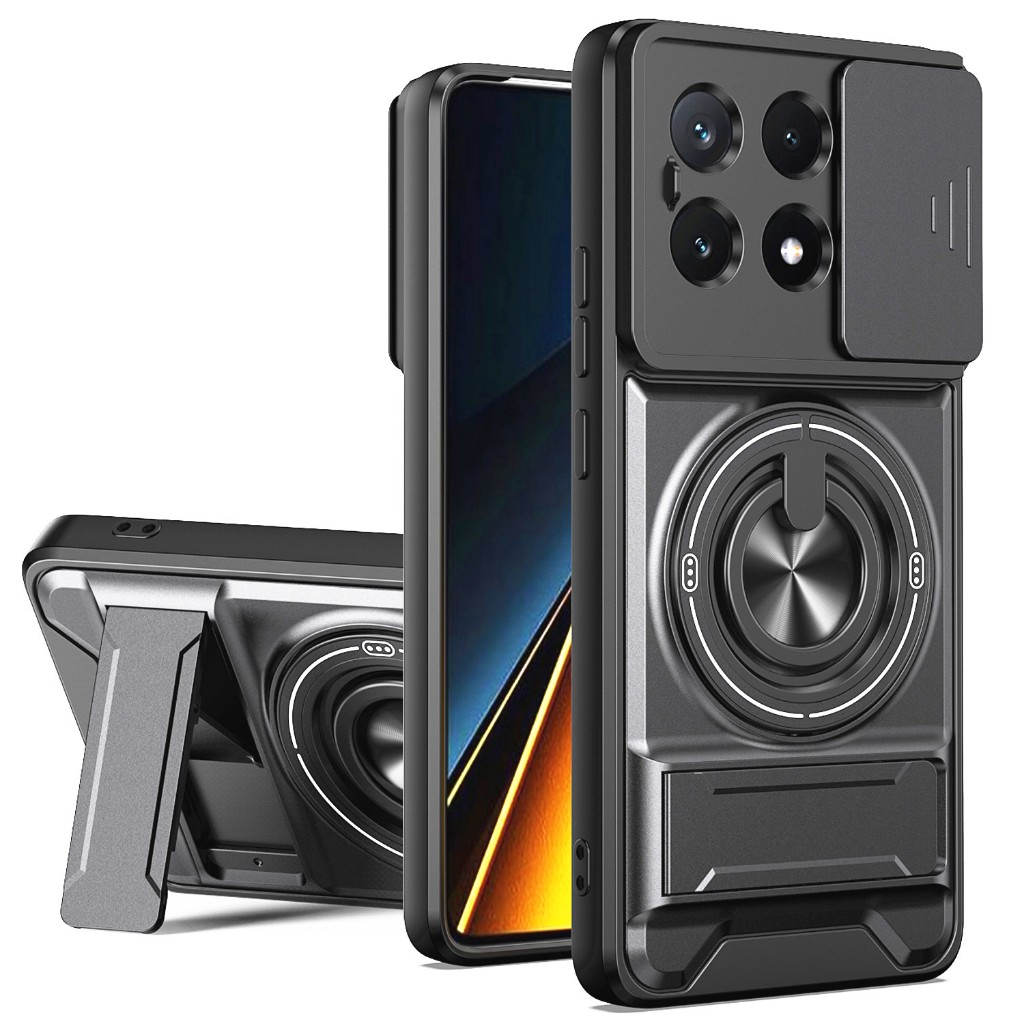 เคสแม่เหล็กสําหรับ Xiaomi Poco X6 Pro 5G ปลอกกันกระแทกพร้อมปกป้องฟังก์ชั่นกล้องและวงเล็บ