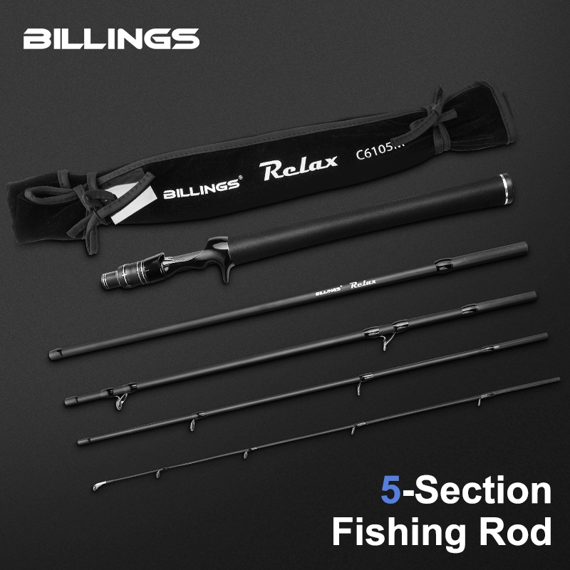 BILLINGS RELAX คันเบ็ดพกพา 5 ส่วน ทำจากคาร์บонไฟเบอร์น้ำหนักเบาที่สุด ด้ามจับ EVA เหมาะสำหรับการตกปลาระหว่างการตั้งแคมป์และผจญภัย