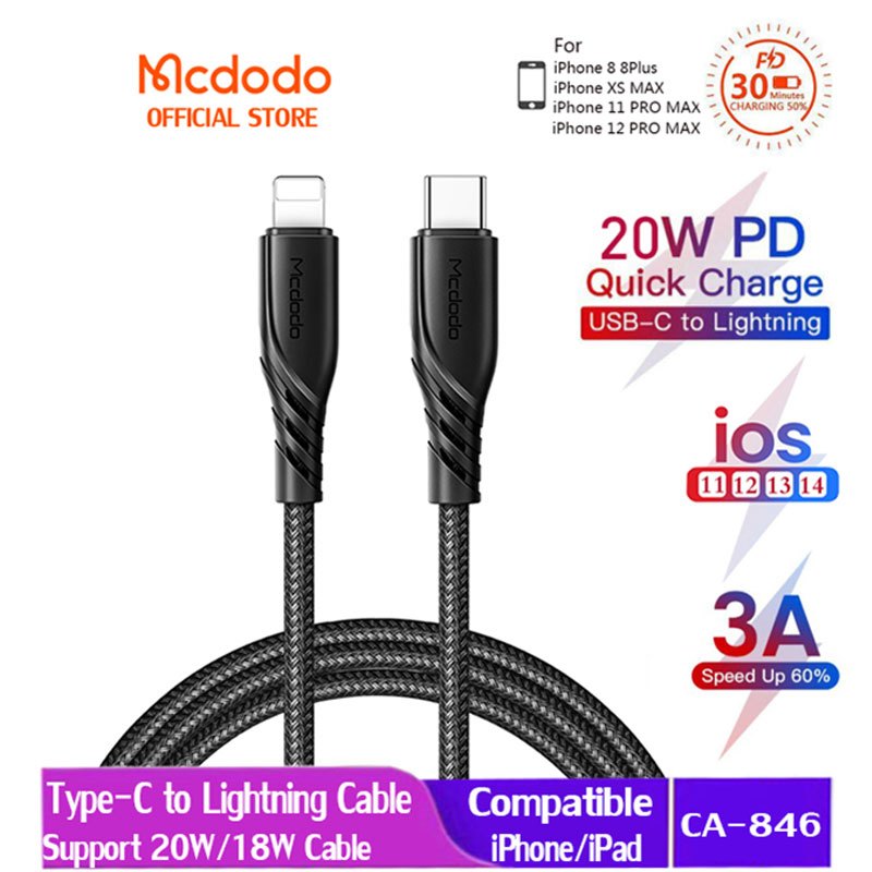 Original Mcdodo Type-C to Lightning Data Cable 36W PD Fast Charger ใช้งานร่วมกับ iPhone 14 Pro Max 12promax 11promax Xr Max 8Plus