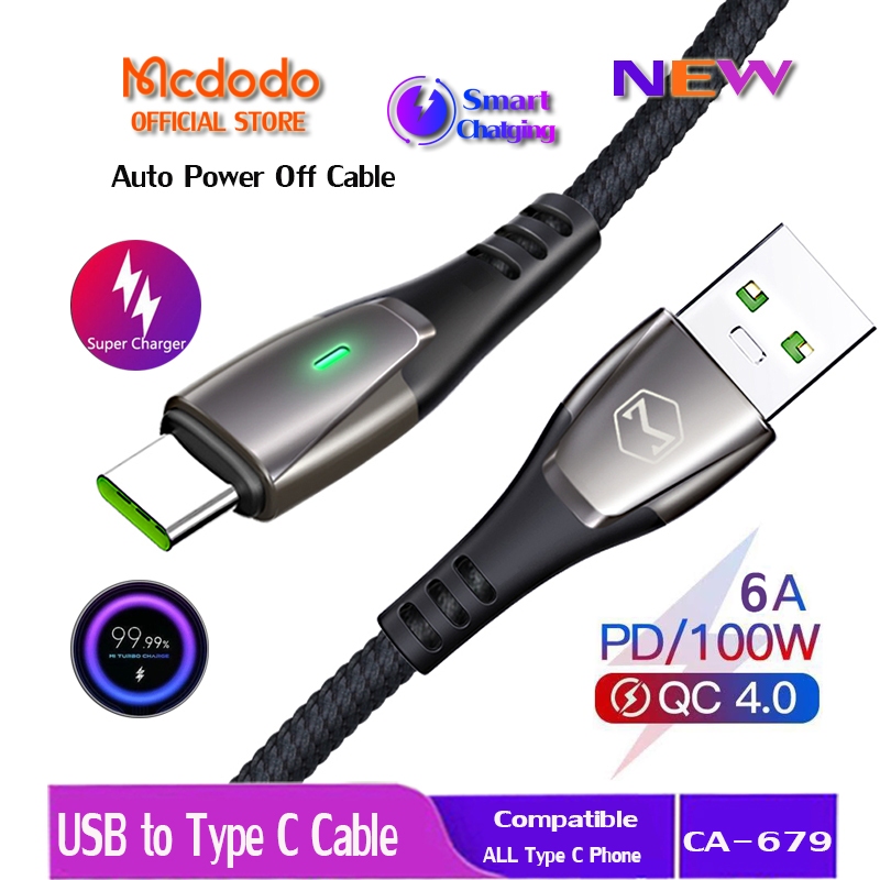 Mcdodo 100W/65W สาย Type C ตัดการเชื่อมต่ออัตโนมัติ Huawei 6A Super Charger OPPO VOOC R17 Reno 2 ค้นหา X สายชาร์จ iP 15 ~ 17 CA-679