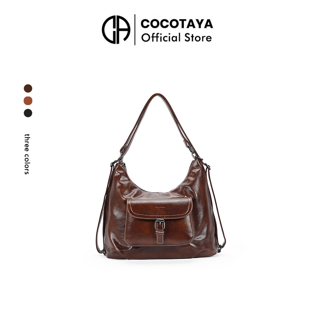 (COCOTAYA) Reliable Bag กระเป๋าหนัง PU ความจุขนาดใหญ่อินเทรนด์ย้อนยุค, กระเป๋าเป้