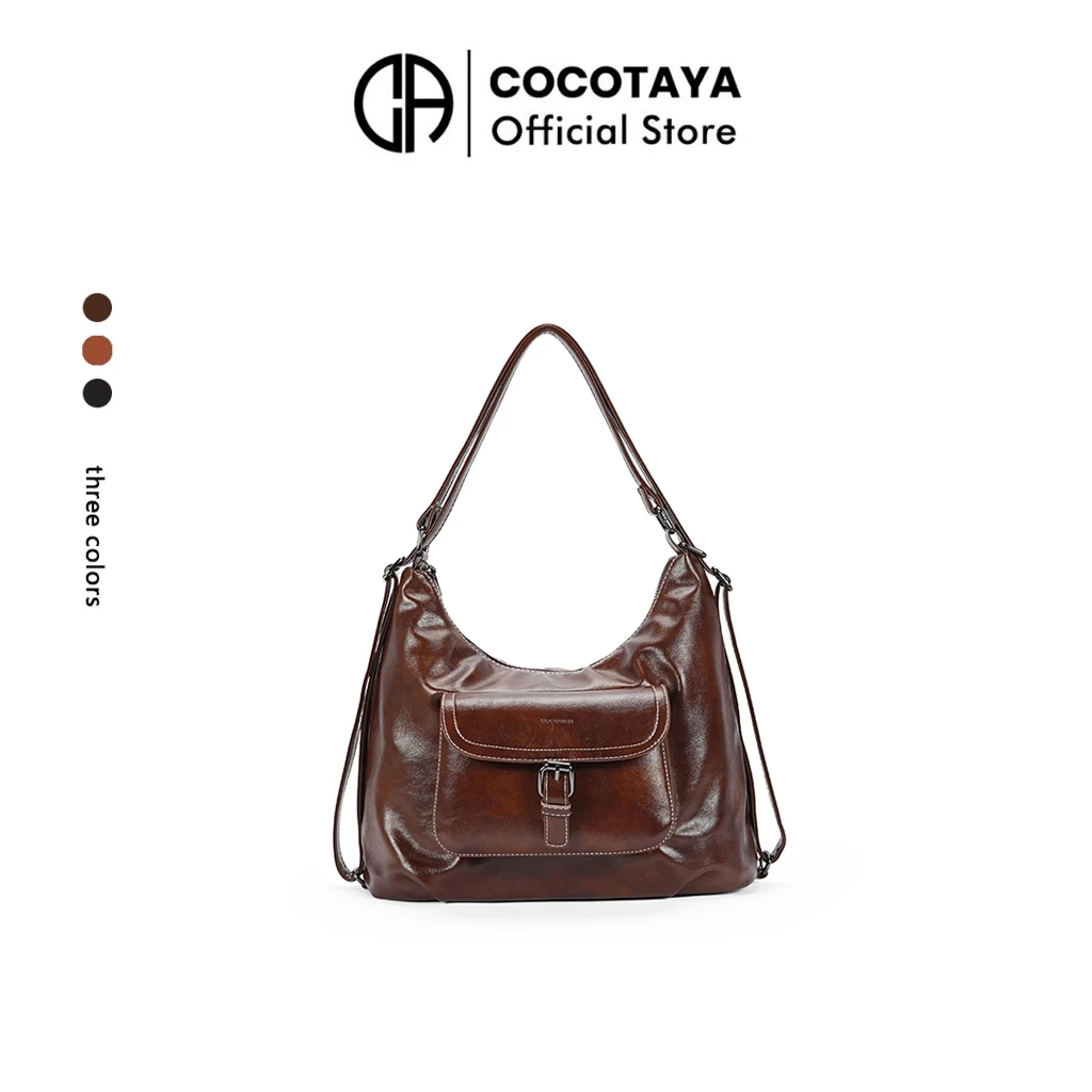 (COCOTAYA) Bag กระเป๋าหนัง PU ความจุขนาดใหญ่อินเทรนด์ย้อนยุค, กระเป๋าเป้