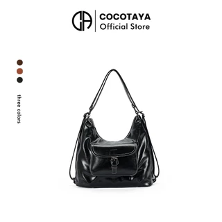 (COCOTAYA) Bag กระเป๋าหนัง PU ความจุขนาดใหญ่อินเทรนด์ย้อนยุค, กระเป๋าเป้