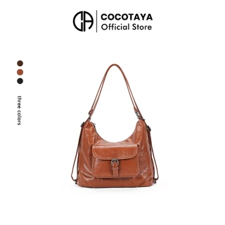 (COCOTAYA) Bag กระเป๋าหนัง PU ความจุขนาดใหญ่อินเทรนด์ย้อนยุค, กระเป๋าเป้