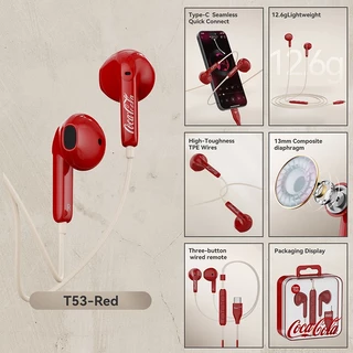 Coca-Cola T53 หูฟังแบบมีสายกลางแจ้งคุณภาพเสียงไฮไฟกันน้ําและกันเหงื่อ