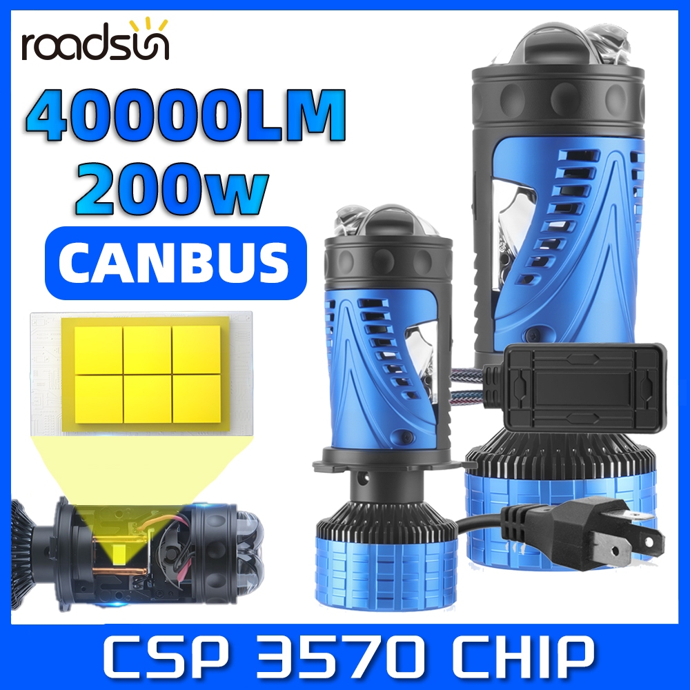 Roadsun 2PCS H4 9003 HB2 LED ไฟหน้ารถหลอดไฟโปรเจคเตอร์เลนส์ความสว่างสูง 40000LM Hi-Lo ไม่มีข้อผิดพลาด CSP ชิป 6000K 200W 12 V/24 V พัดลมกันน้ํา Esay ติดตั้ง Plug-N-Play