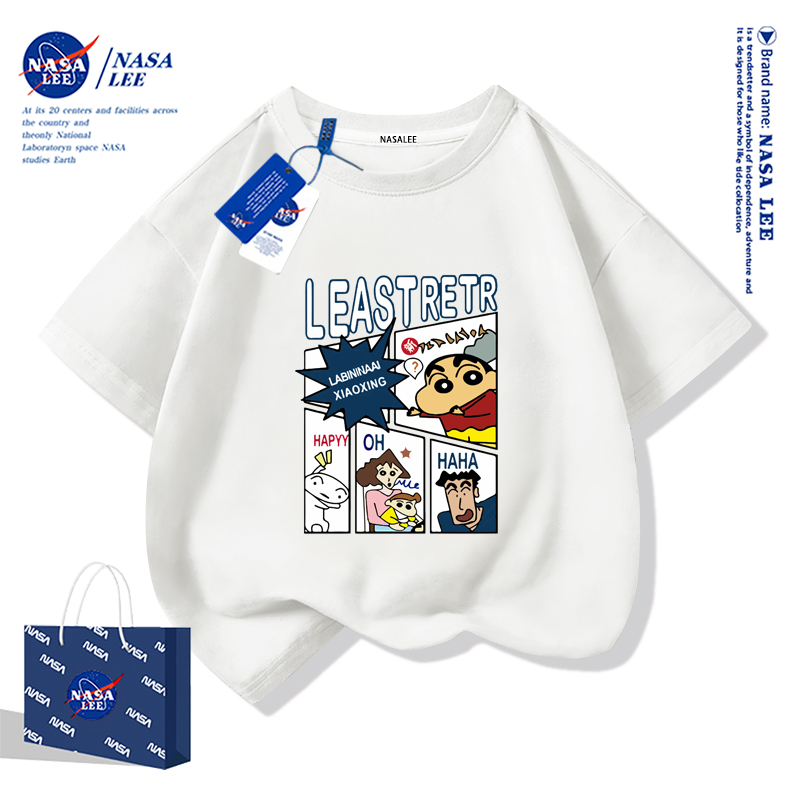 [จัดส่งในวันเดียวกัน] NASA เสื้อยืดผ้าฝ้ายแท้หลวมเสื้อผ้าเด็กผู้หญิง Happy Crayon Shin-Chan เสื้อเด็